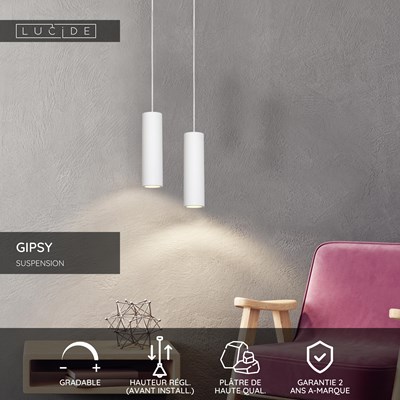 Lucide GIPSY - Suspension - Ø 7 cm - 1xGU10 - Blanc
